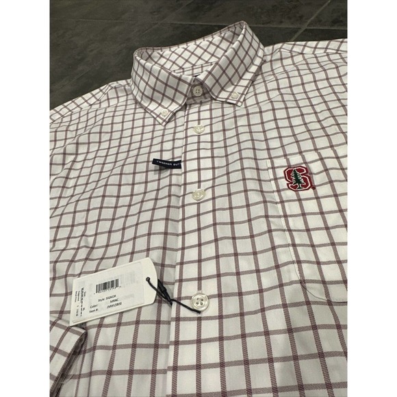 NWTS Mens johnnie-O Signor Prep-Formance Button Up Shirt XL Stanford NCAA Maroon - Picture 2 of 7